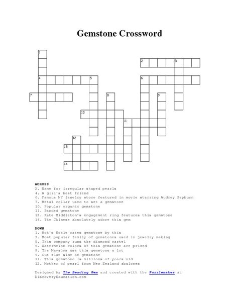 The Crossword Solver found 30 answers to "Gemstone (6)", 6 letters crossword clue. The Crossword Solver finds answers to classic crosswords and cryptic crossword puzzles. Enter the length or pattern for better results. Click the answer to find similar crossword clues . Enter a Crossword Clue.